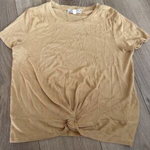 Pink Republic Juniors Short Sleeve Knot Front Tee Gold‎ XL Stretch Rayon Blend